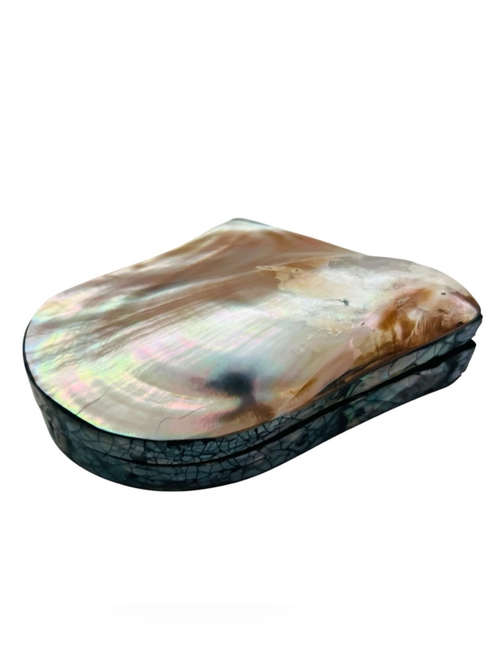 Vintage Abalone & Mother of Pearl MOP Shell Velvet Lined Hinged Trinket Box